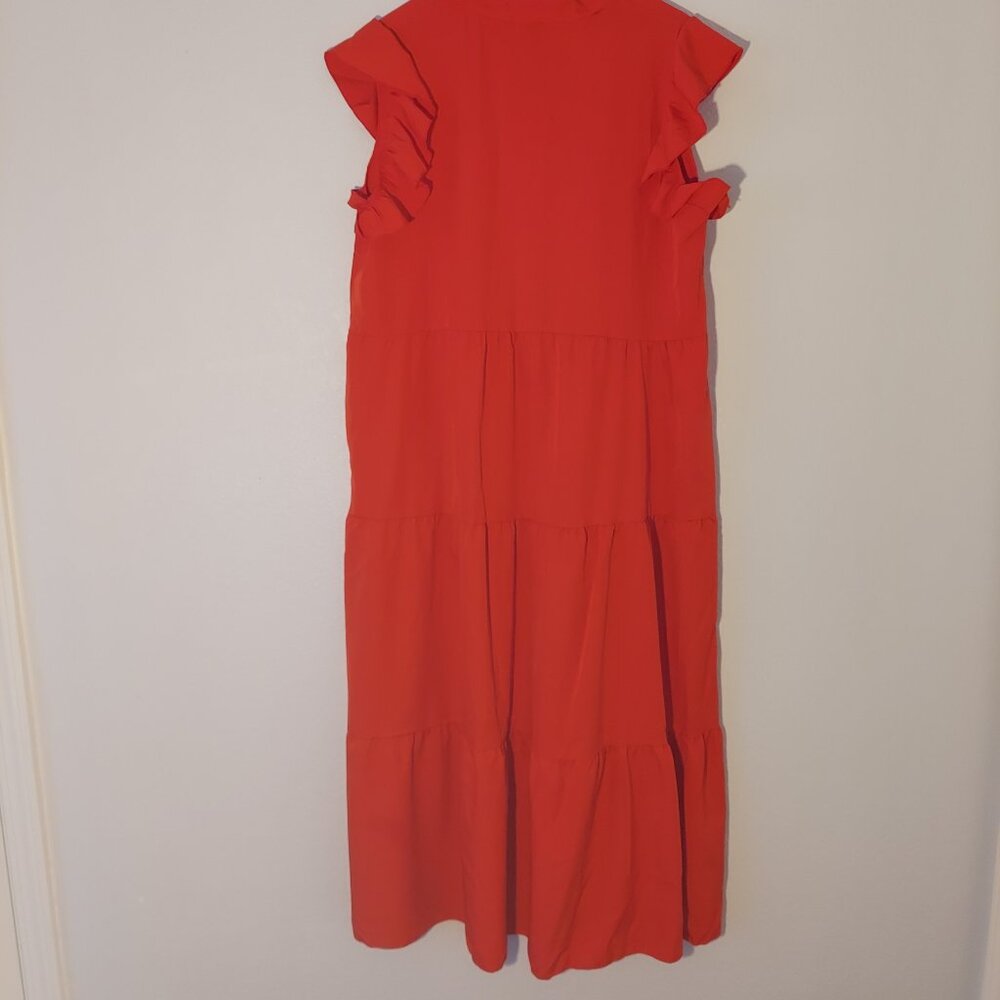 Shein Bright Red Tiered Ruffle Midi Dress V-Neck Ruffle Sleeve Size XL - Picture 7 of 7